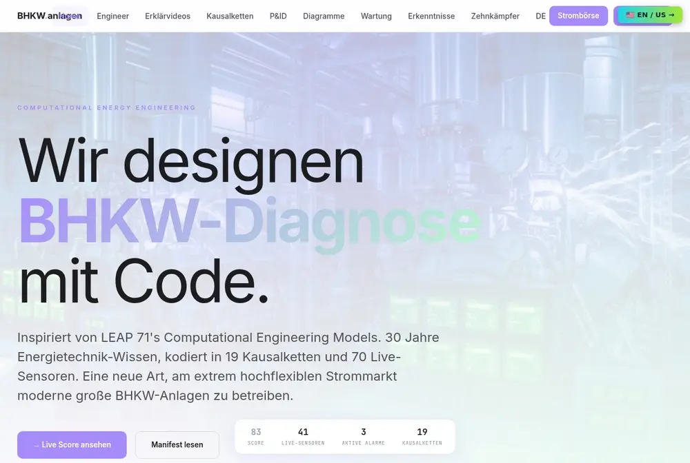 BHKW-Diagnose in Echtzeit: 233 Live-Messwerte, ehrliche KI-Prognose