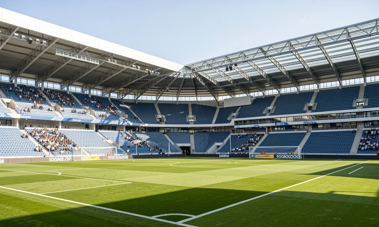 Großes Fußballstadion bei Dämmerung — Illustration