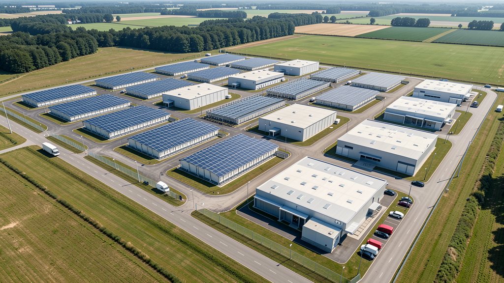 Luftbild eines Batteriespeicher-Parks